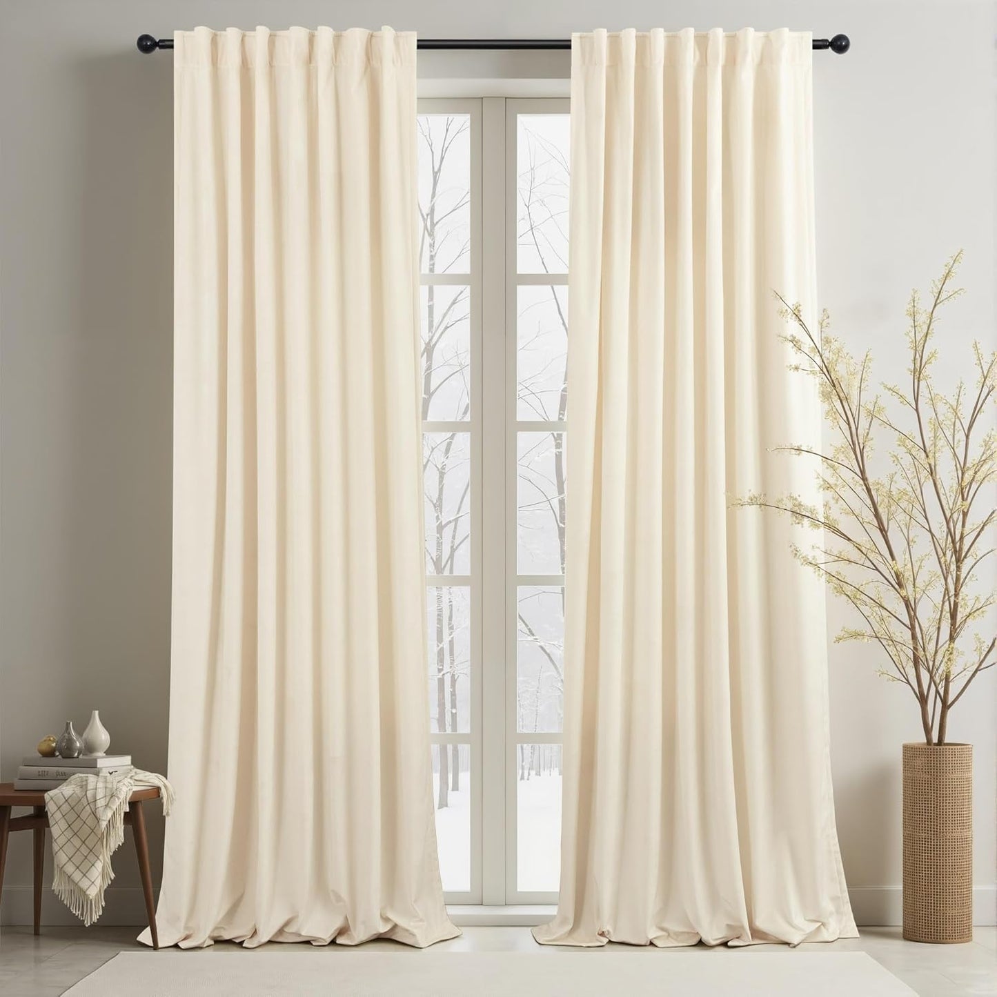 Elegant Cream Velvet Curtains for Living Room and Bedroom Decor