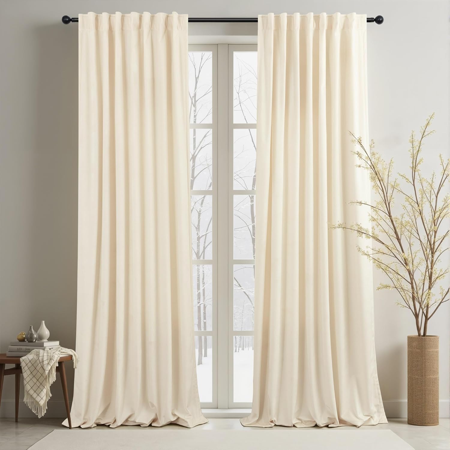 Elegant Cream Velvet Curtains for Living Room and Bedroom Decor