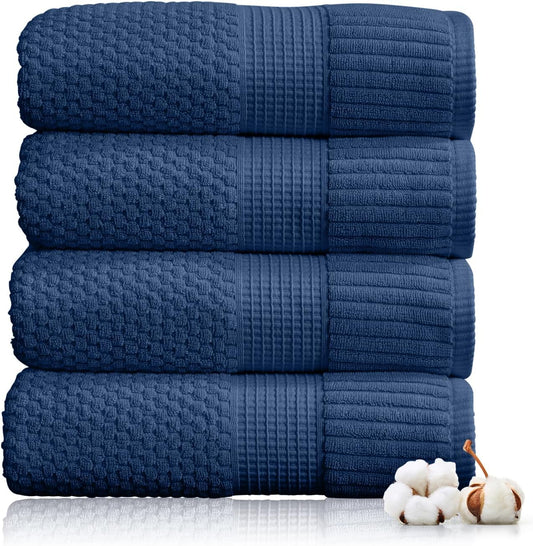 100% Cotton Bath Towel Set - Super Soft & Absorbent Navy Towels