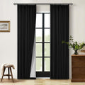 Black Pinch Pleated Linen Blackout Curtains for Living Room