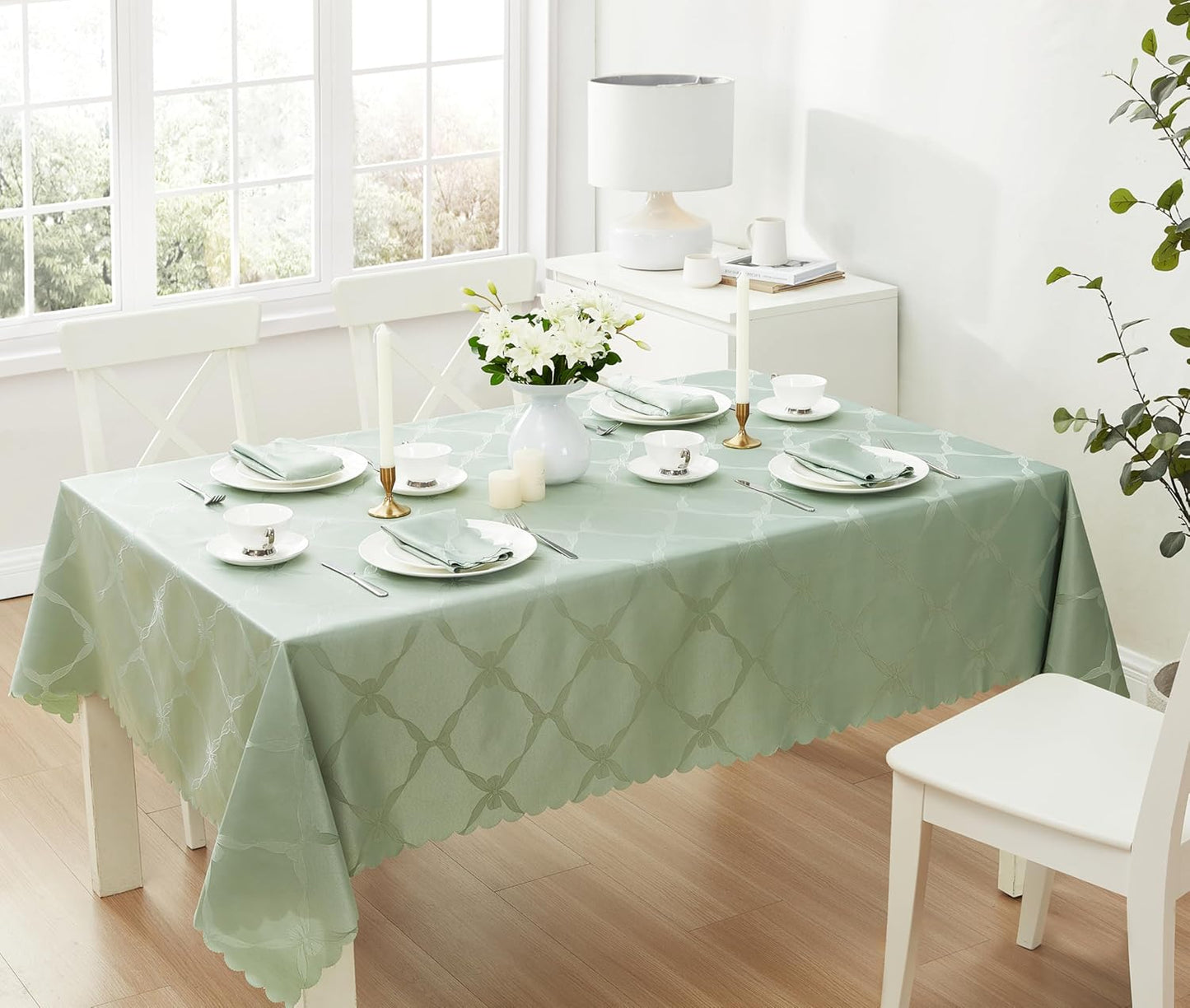 Elegant Sage Green Damask Tablecloth for Holiday Gatherings