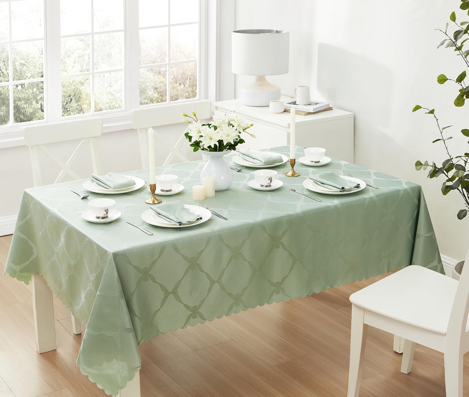 Elegant Sage Green Damask Tablecloth for Holiday Gatherings