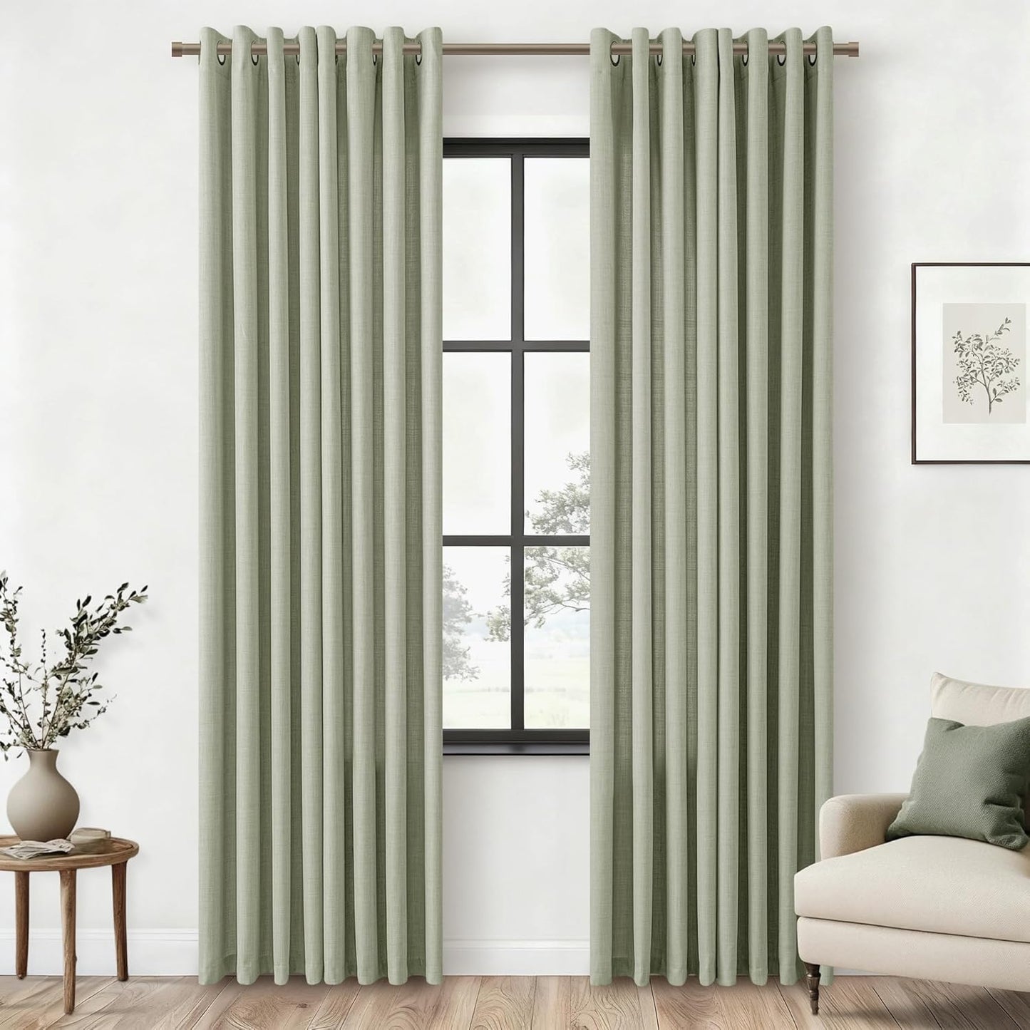 Sage Green 86 Inch Curtains for Bedroom and Living Room Decor