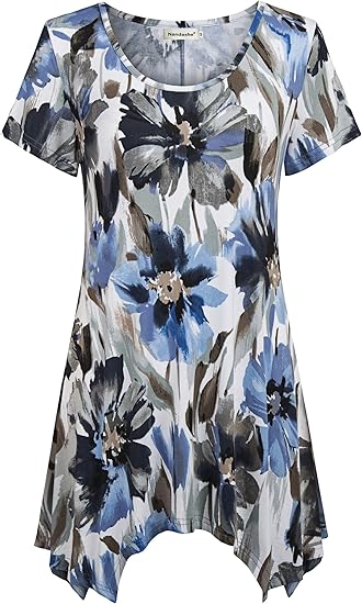 Nandashe Women Short Sleeves Tunic Shirts for Casual Style