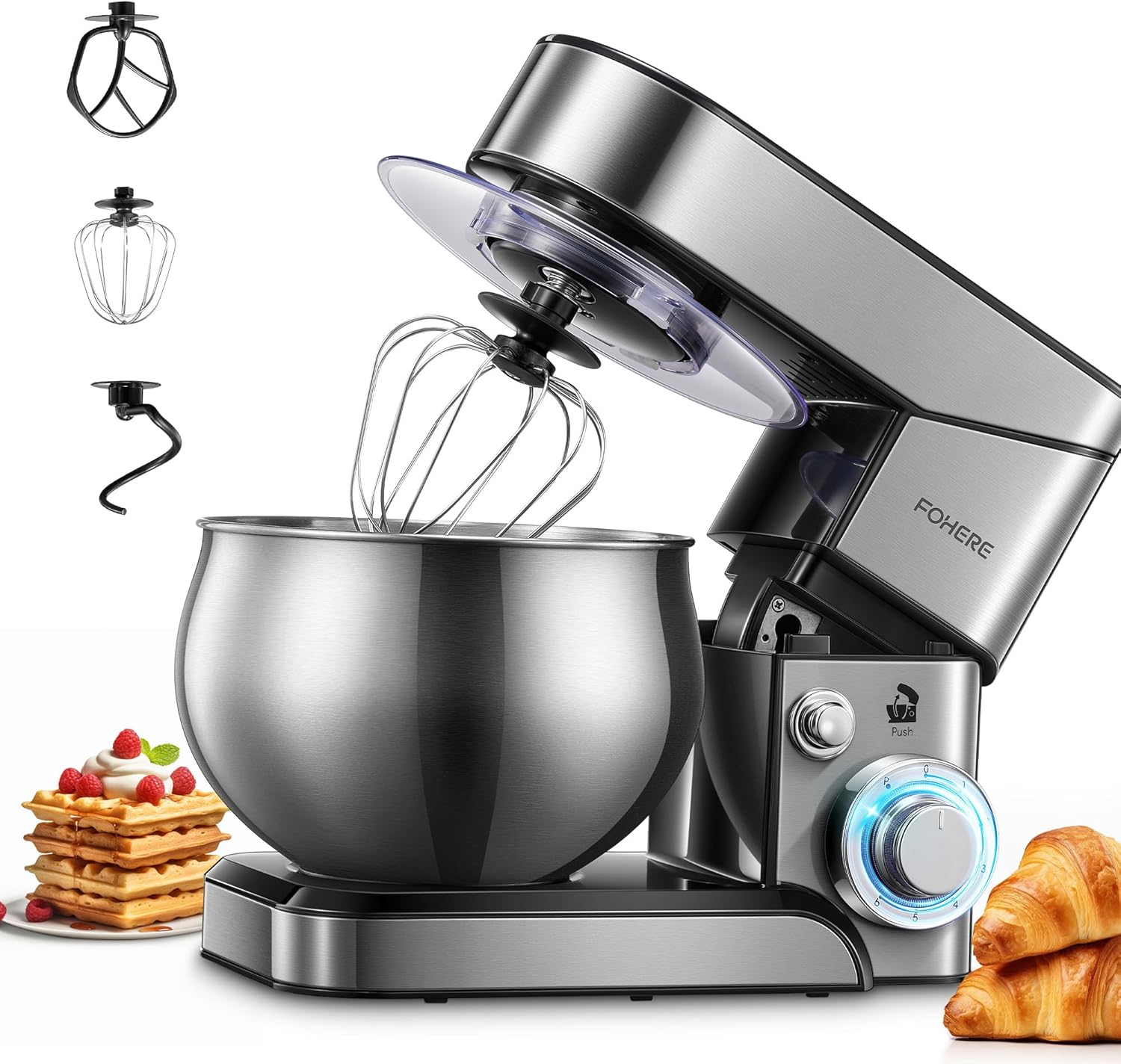 Stand Mixer FOHERE 5.8 QT Stainless Steel Kitchen Mixer for Baking