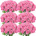 Artificial Rose Flowers 50 Pcs Dark Pink Champagne - Bulk Silk Stems