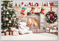 Christmas Fireplace Backdrop 10x8ft - Festive Tree & New Year Scene