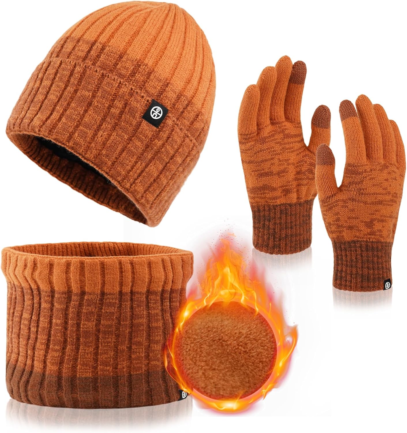 Warm Fleece-Lined Beanie Set, Touchscreen Gloves, Winter Gift