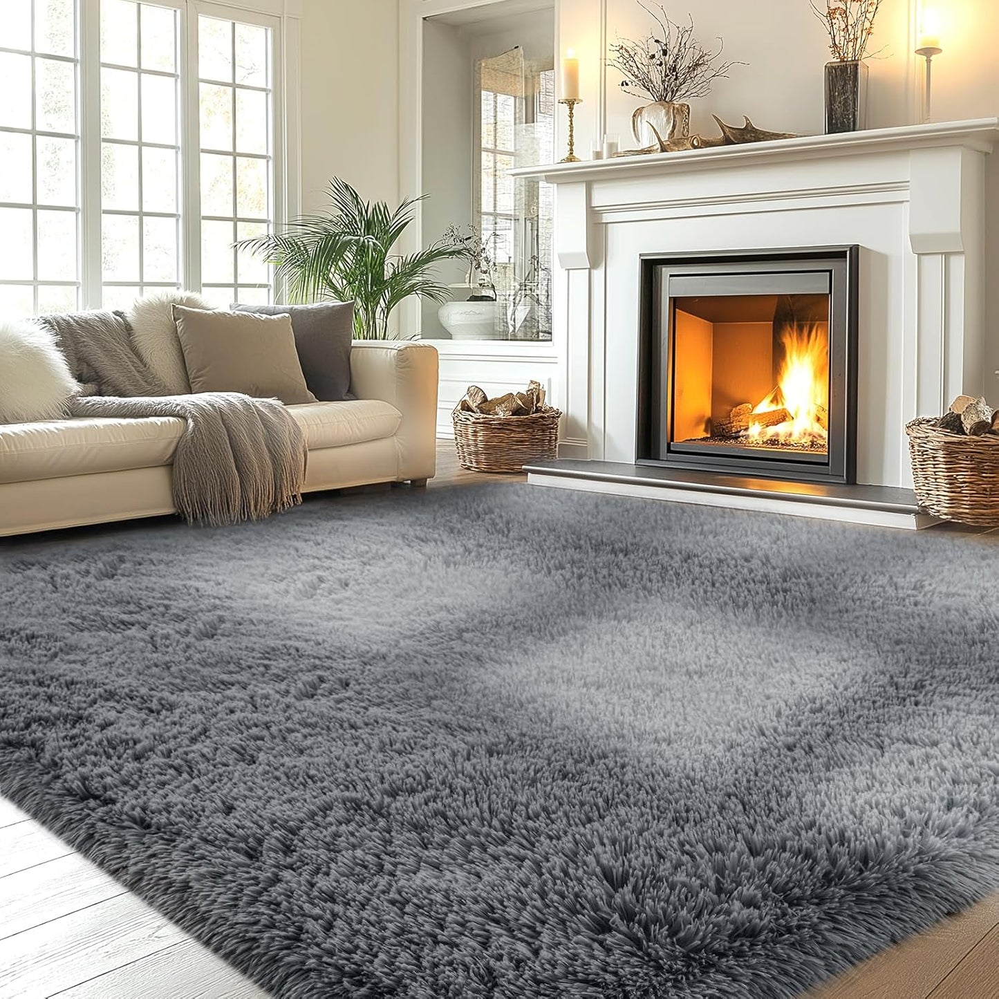 Fluffy Area Rug Living Room: Grey Shag Rug 6x9 Plush Carpet