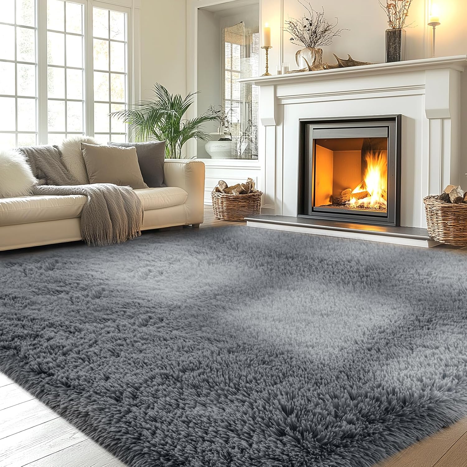 Fluffy Area Rug Living Room: Grey Shag Rug 6x9 Plush Carpet