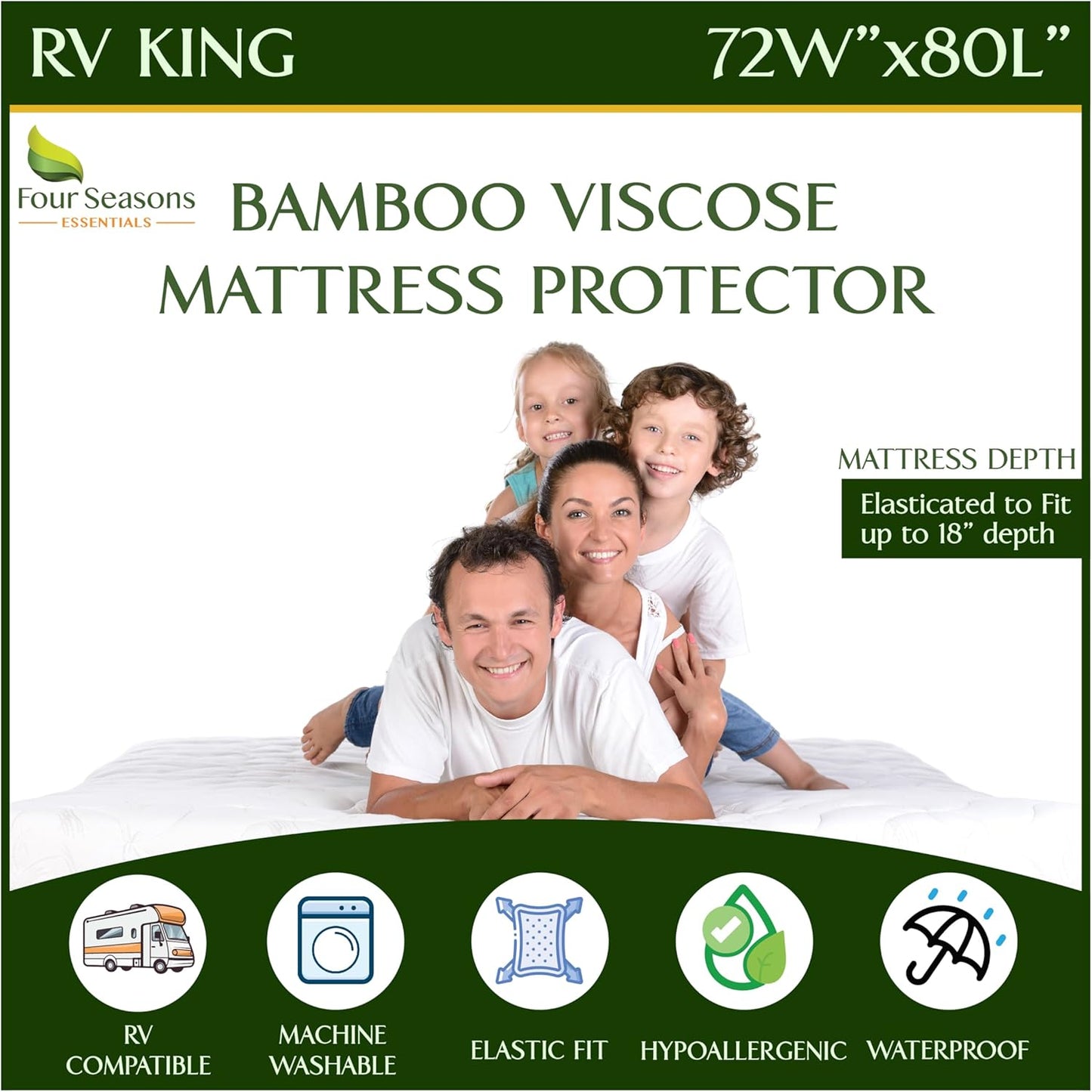 Four Seasons Essentials RV King Size Waterproof Mattress Protector