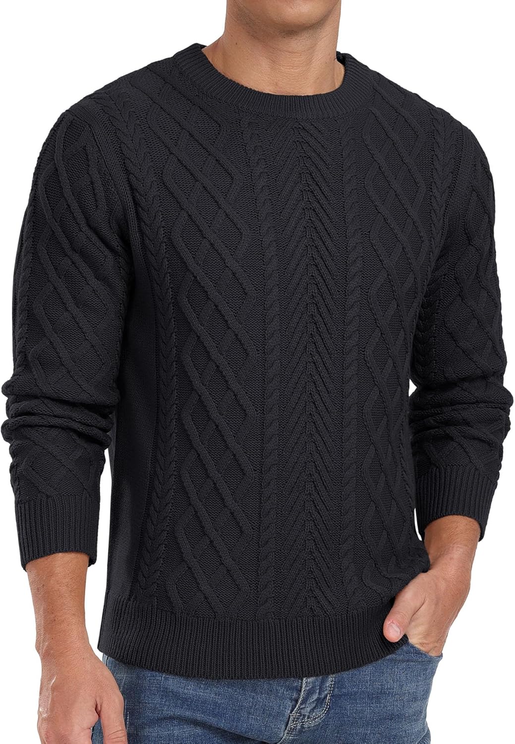 Askdeer Men's Pullover Sweater - Classic Fisherman Knit Style