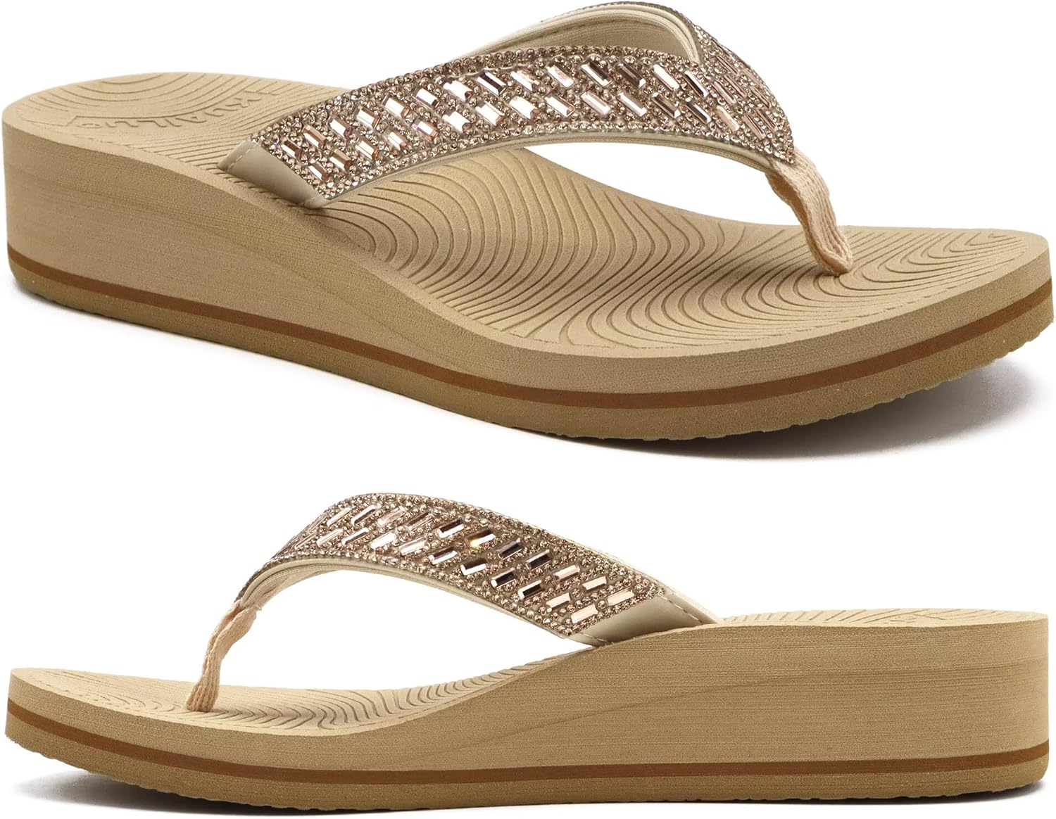 KuaiLu Womens Dressy Rhinestone Platform Flip Flops for Summer