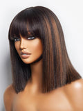 12 in Yaki Straight Bob Wig with Bangs - Breathable Glueless Cap