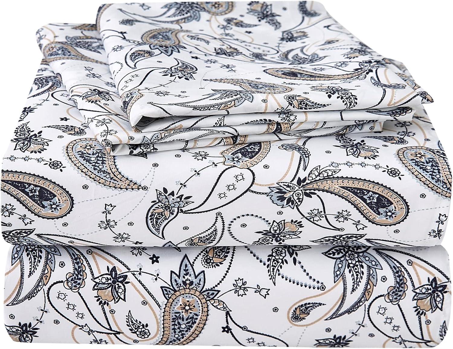 JSD Grey Paisley Printed Sheet Set for Queen Size Beds