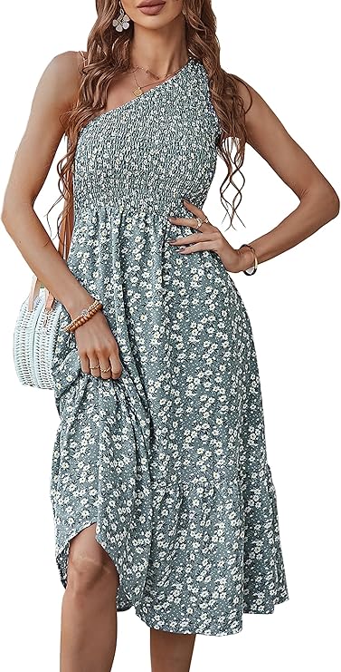 KIRUNDO Women One Shoulder Sleeveless Maxi Dresses for Beach