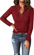 PRETTYGARDEN Fall Quarter Zip Pullover Sweater - Fitted Ribbed Knit