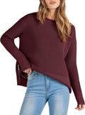 ANRABESS Womens Crewneck Long Sleeve Waffle Knit Sweater Top