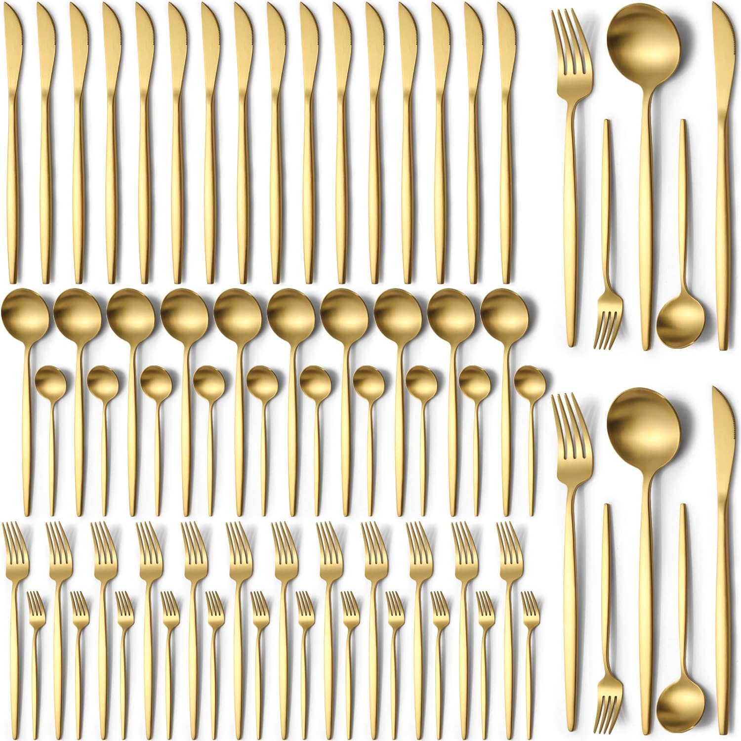 60 Pieces Gold Stainless Steel Silverware Set for Elegant Dining