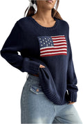 Flag Pattern Long Sleeve Sweater for Women - Casual Loose Pullover