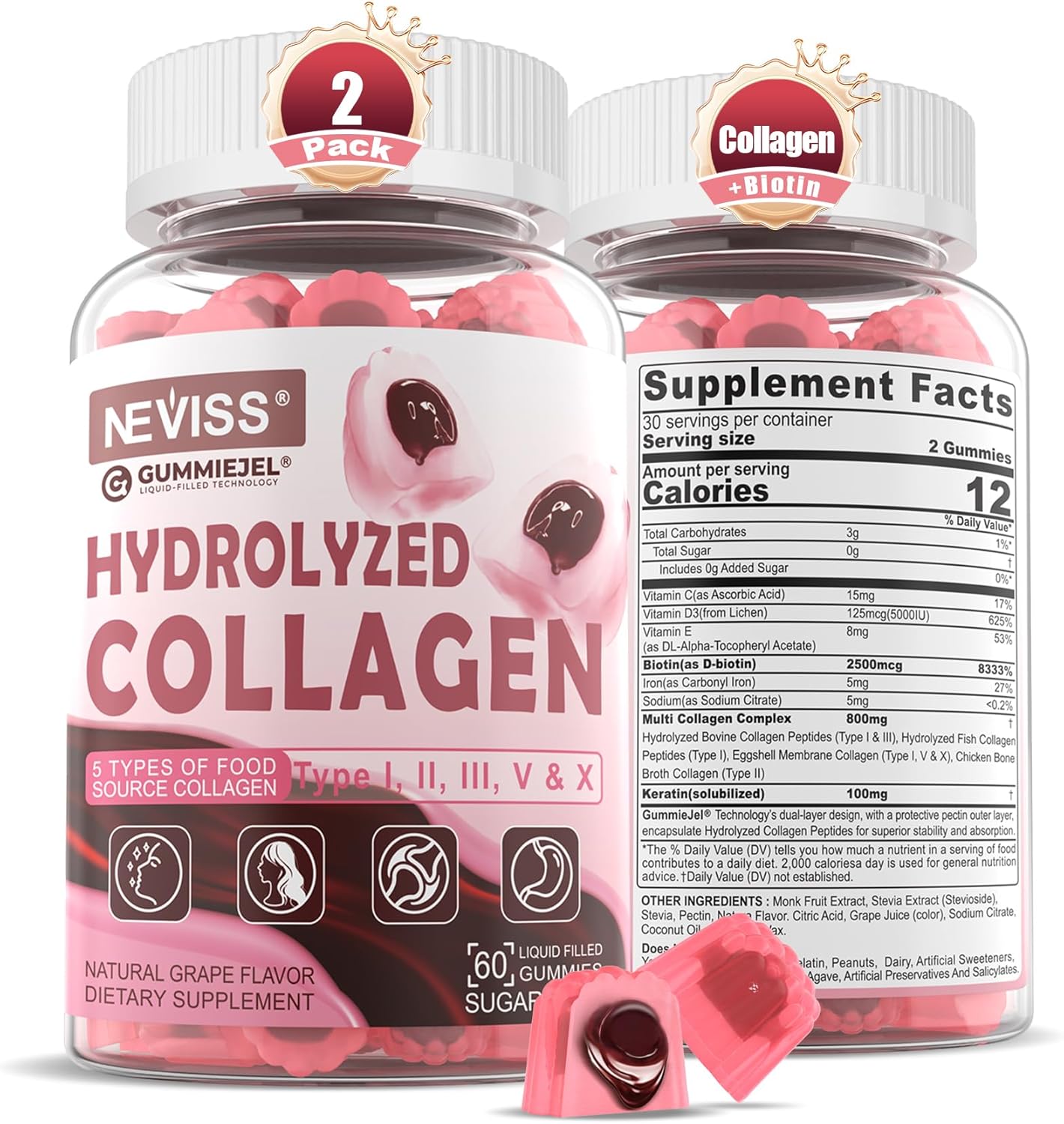 Hydrolyzed Collagen Peptides Gummies for Healthy Skin and Hair