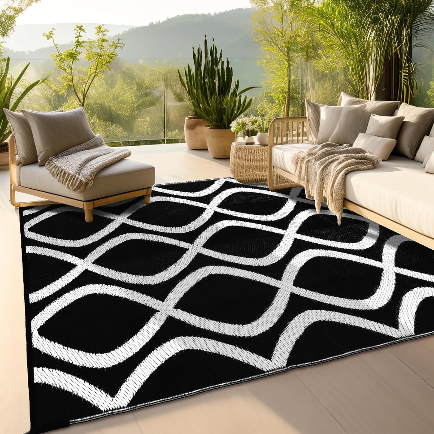 wikiwiki Outdoor Rug 9x18ft Waterproof Reversible Mat for All