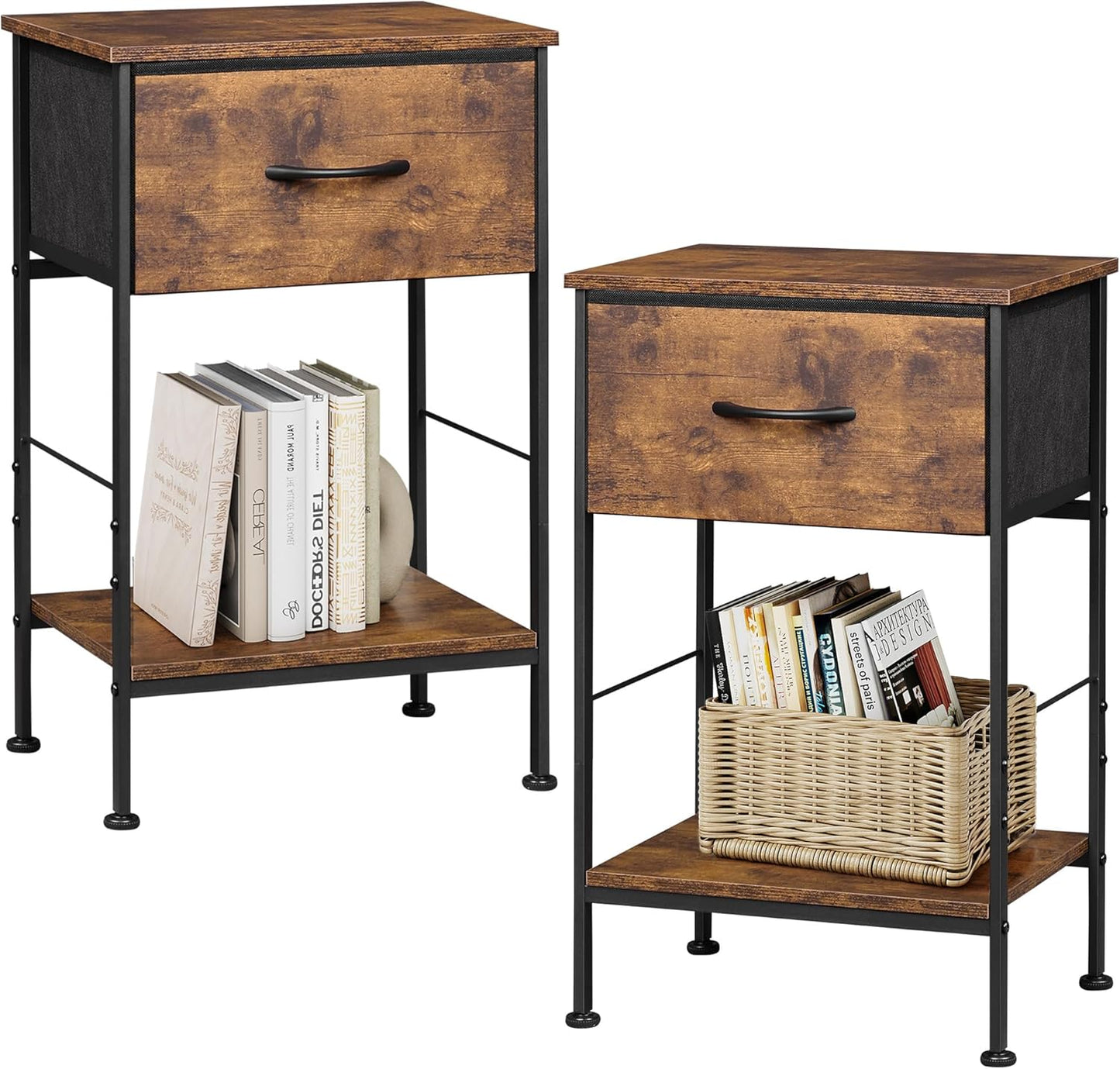 Stylish WLIVE Nightstand Set of 2 with Fabric Storage Drawer