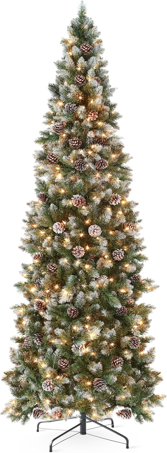 7.5ft Pre-lit Pencil Christmas Tree with Frosted Tips & Lights
