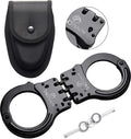 Double Lock Hinged Handcuffs - Heavy Duty Black Steel Secure