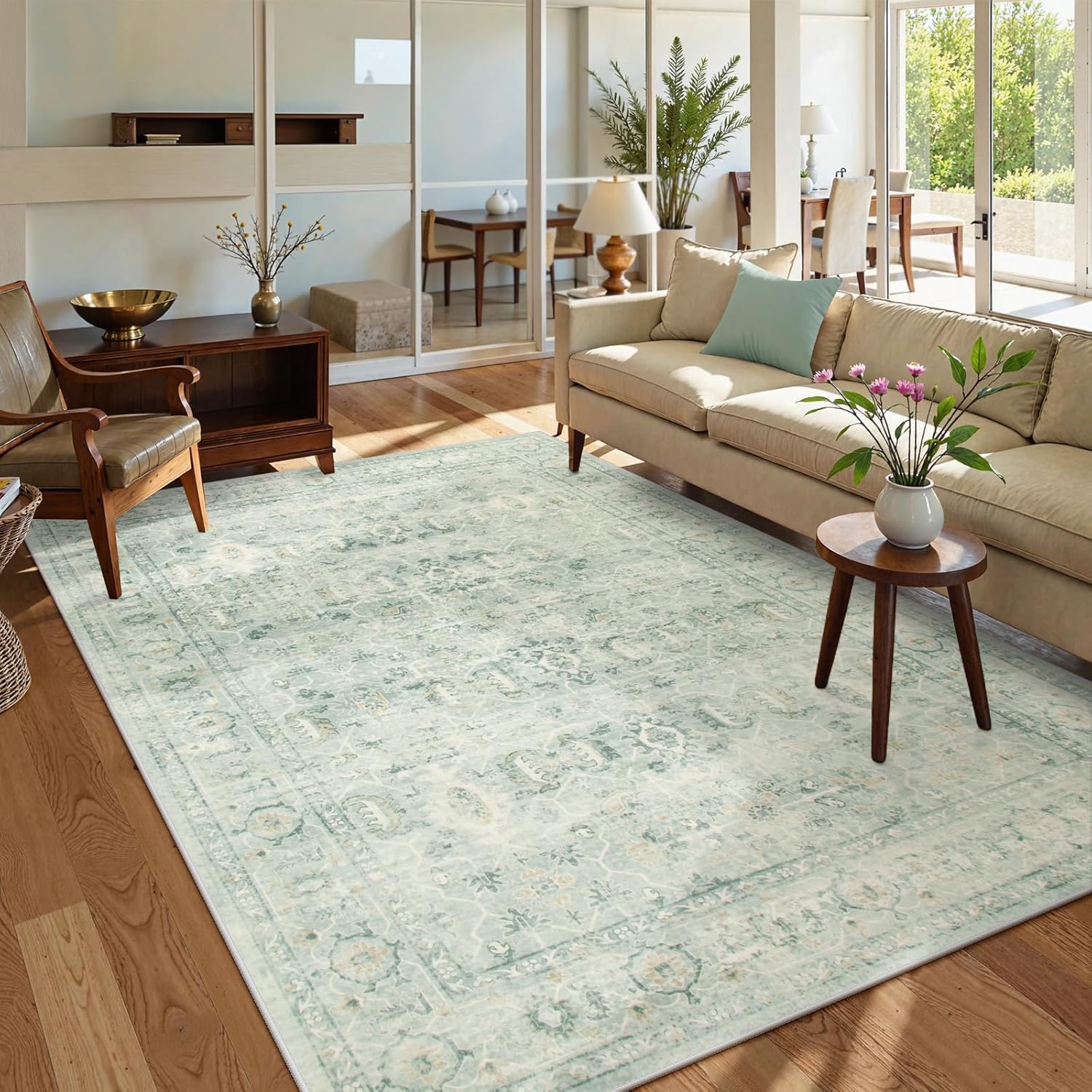 Lahome Vintage 5x7 Washable Green Rugs for Living Room and More