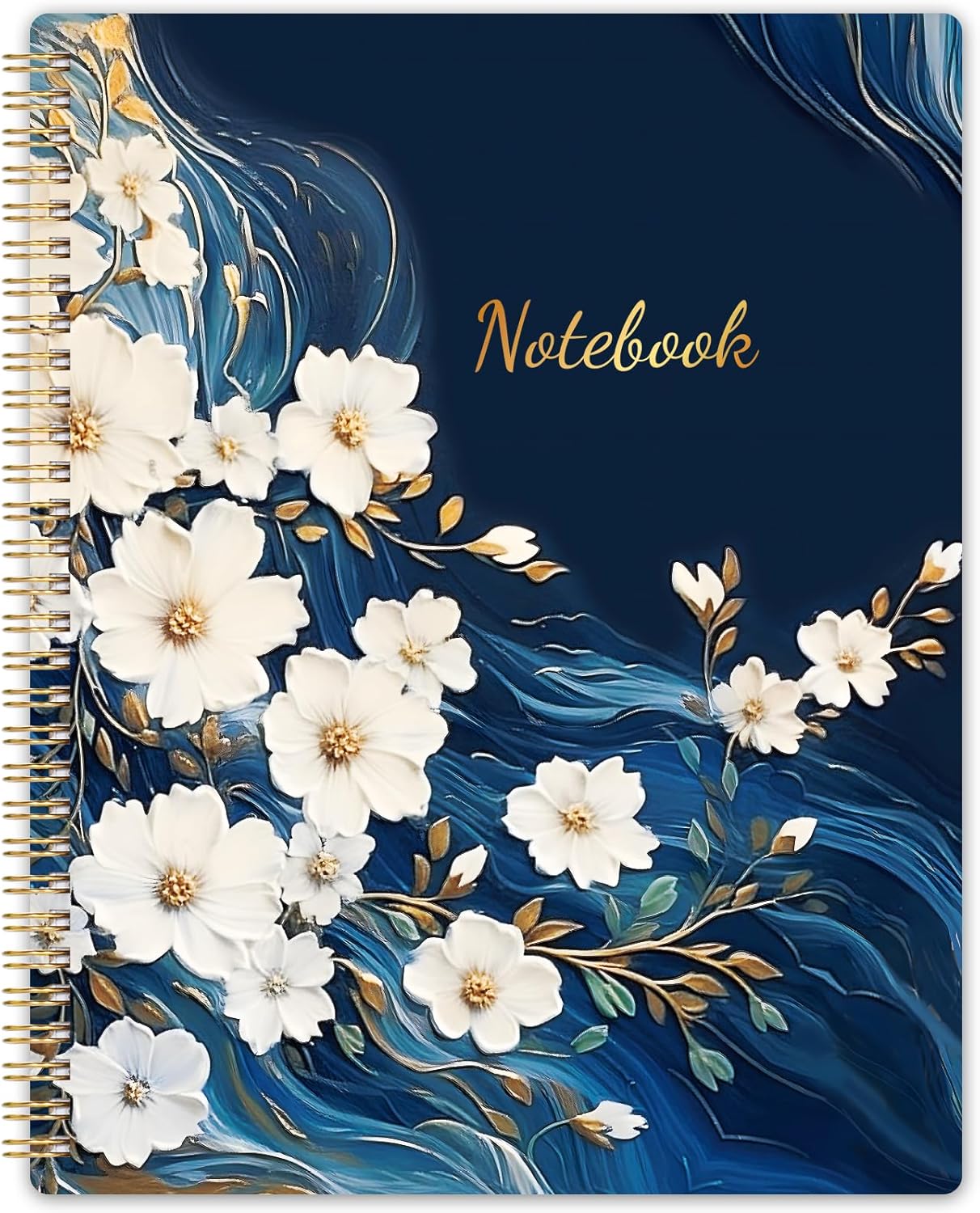 Floral Spiral Notebook - Thick Paper, Back Pocket, Twin-Wire Binding - Ideal for Women - 8.5 x 11