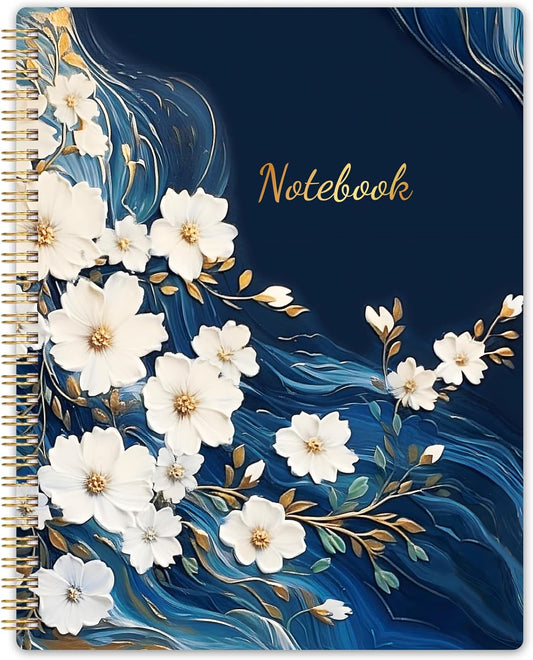 Floral Spiral Notebook - Thick Paper, Back Pocket, Twin-Wire Binding - Ideal for Women - 8.5 x 11