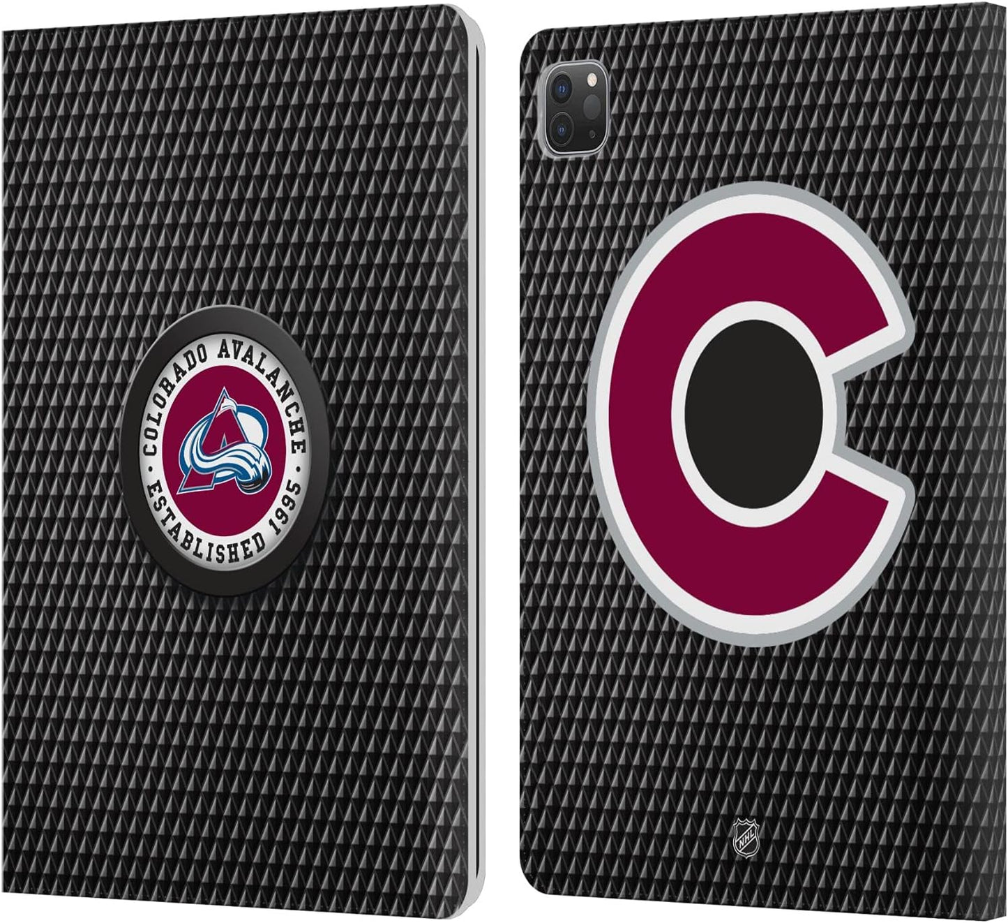 NHL Puck Texture Colorado Avalanche Leather Wallet Case for iPad