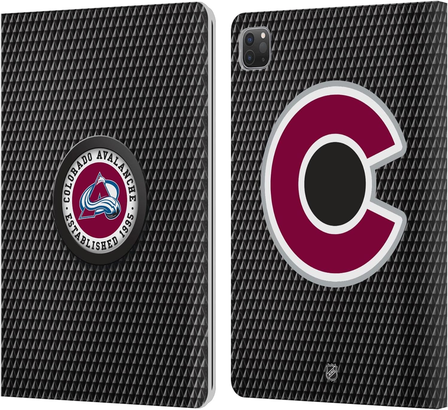 NHL Puck Texture Colorado Avalanche Leather Wallet Case for iPad