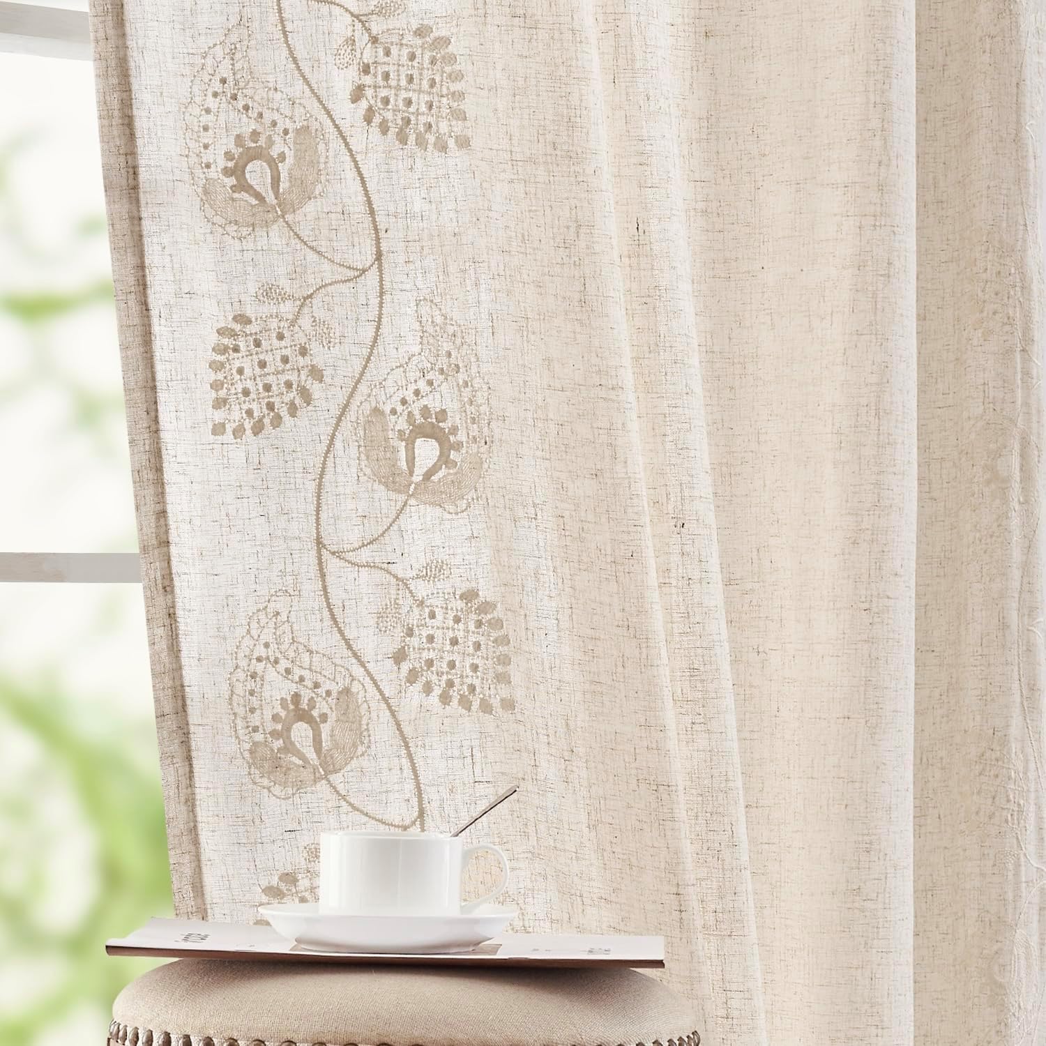 Linen Paisley Curtains for Bedroom Living Room, 84 Inch Long