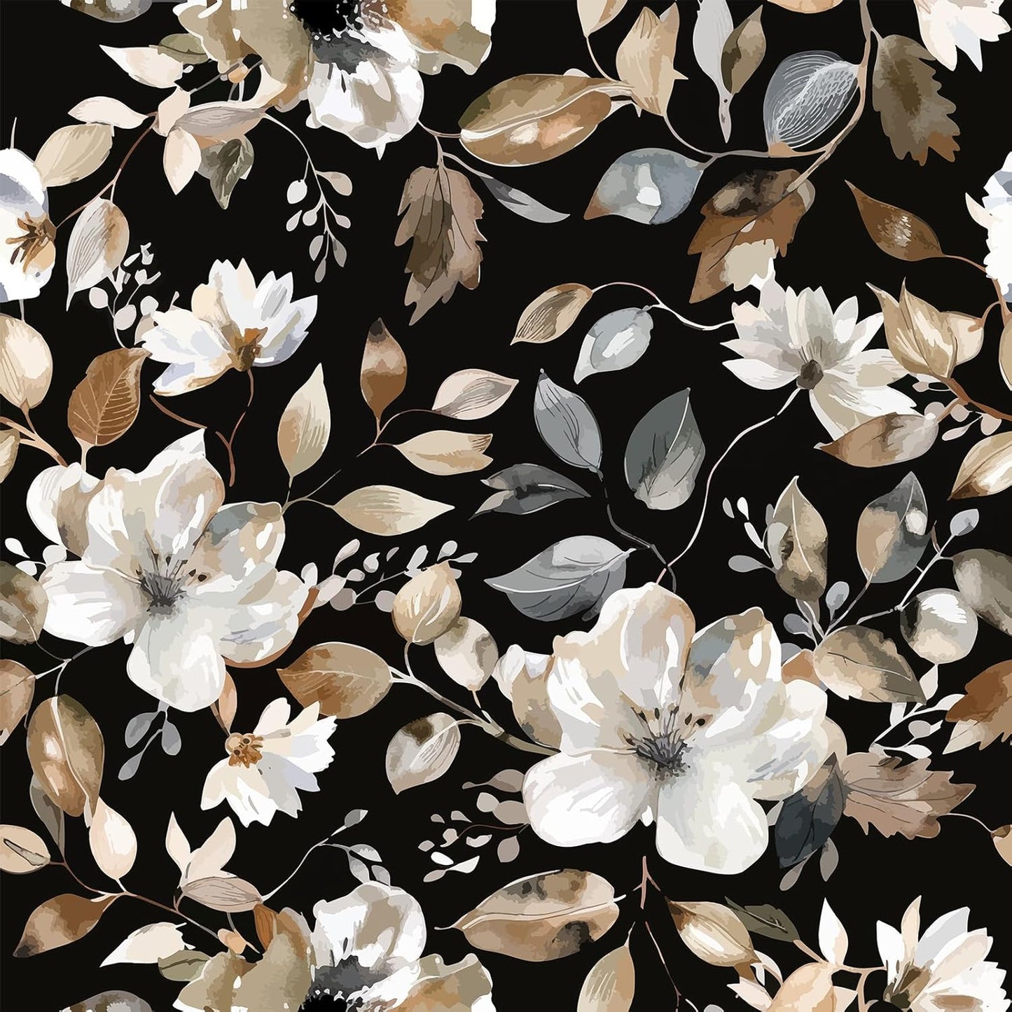 Vintage Dark Black Floral Peel and Stick Wallpaper for Home