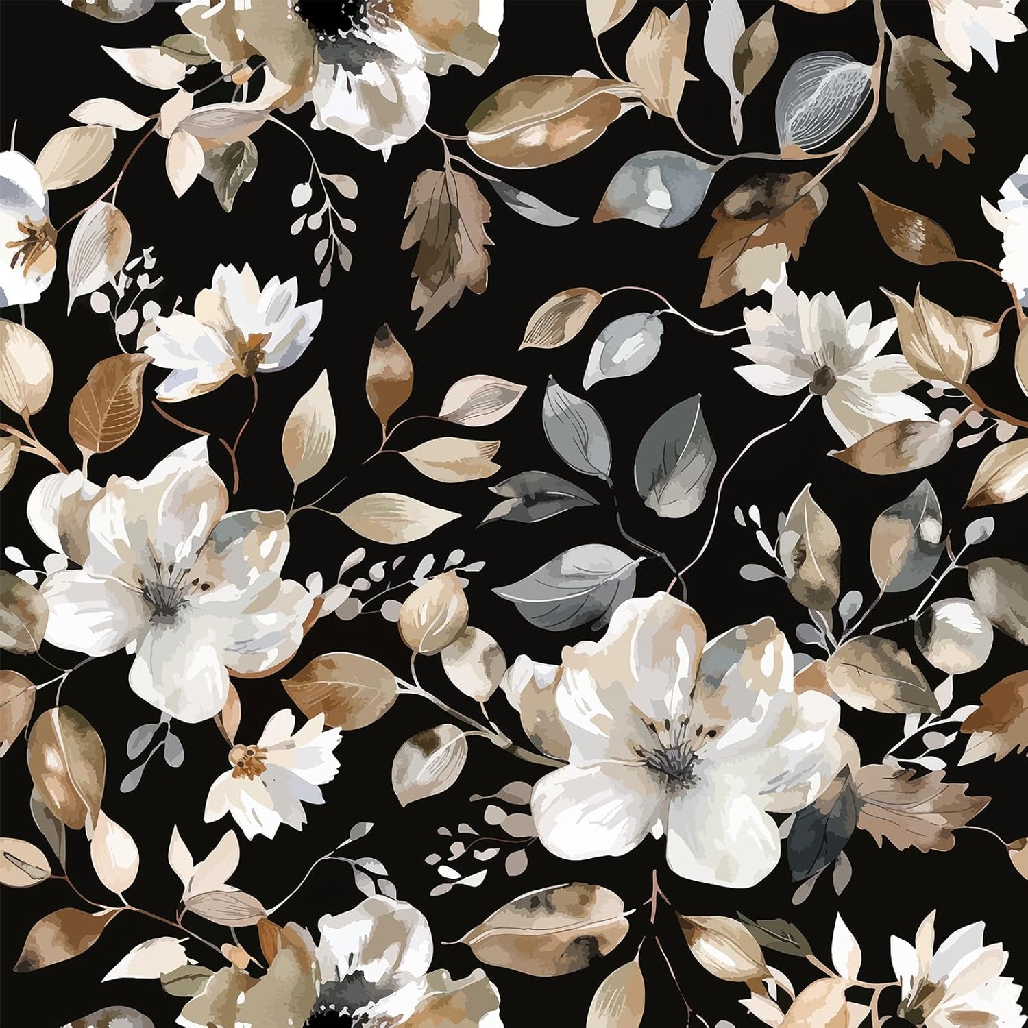 Vintage Dark Black Floral Peel and Stick Wallpaper for Home
