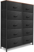 Black Wide Fabric Dresser with 10 Drawers - Large Capacity Storage