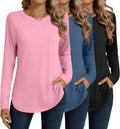 Women's Long Sleeve Tunic Tops 3 Pack - Casual Crew Neck Raglan