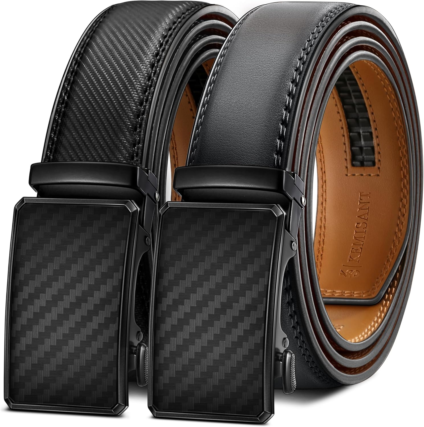 KEMISANT Men Belt 2 Pack - Customizable Leather Ratchet Belts