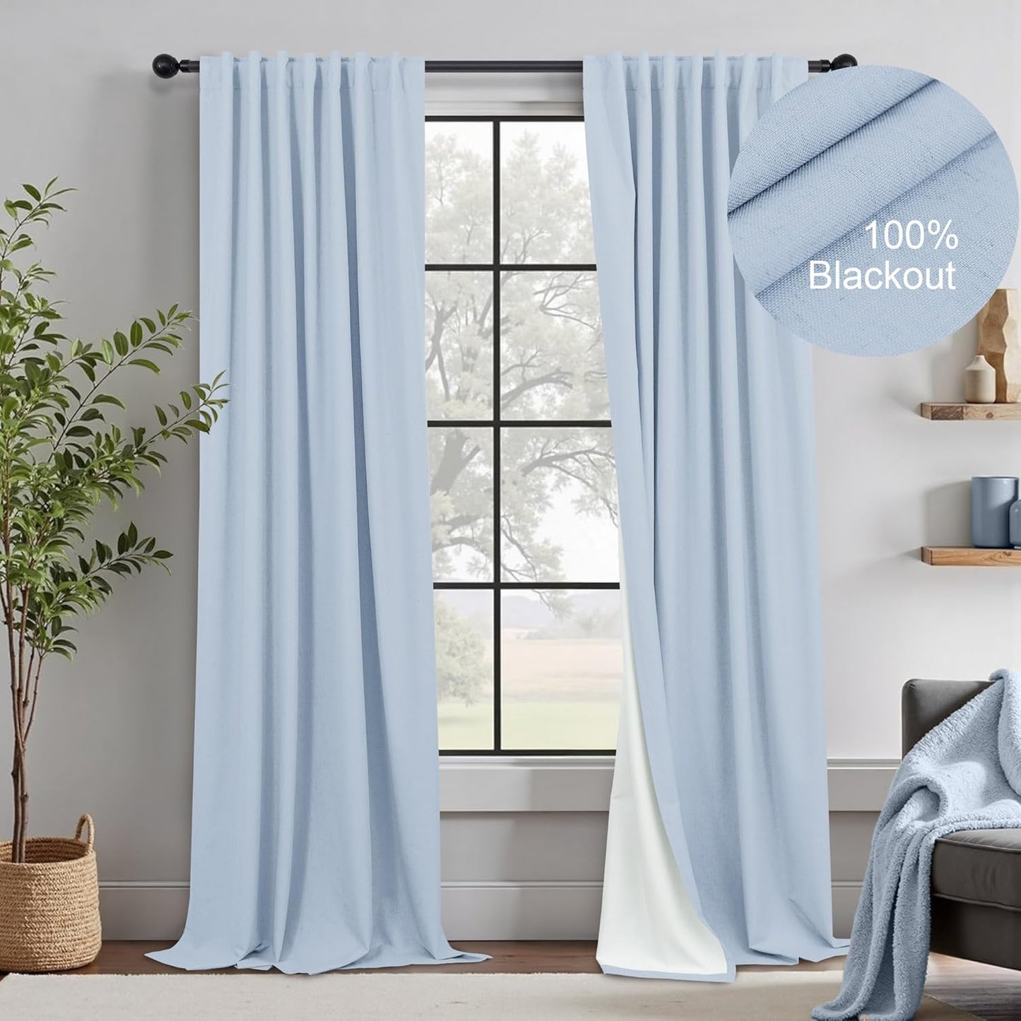 Light Blue Blackout Curtains 90 Inches Long for Bedroom Decor