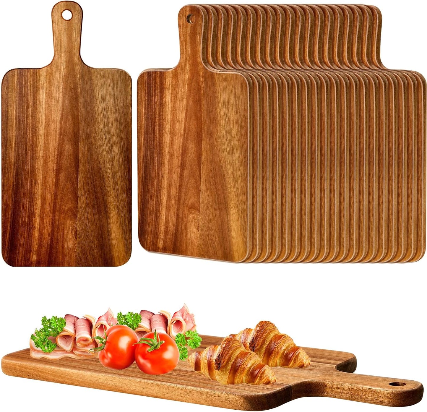 50 Pcs Acacia Wood Cutting Boards with Handle for Kitchen Use