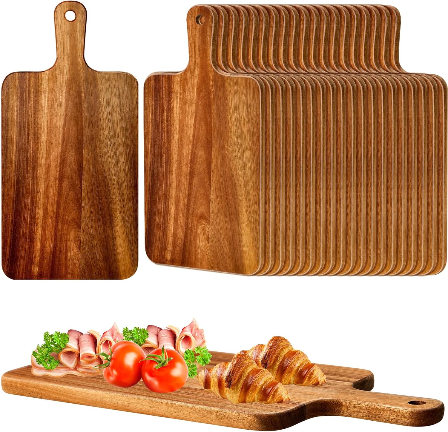 50 Pcs Acacia Wood Cutting Boards with Handle for Kitchen Use