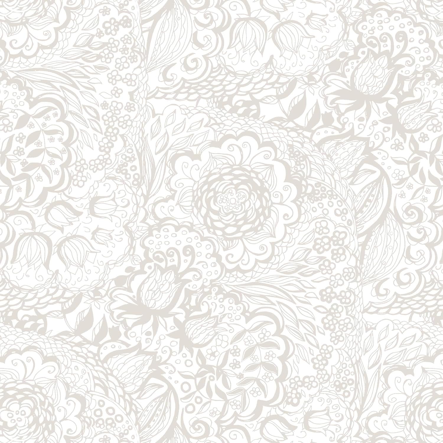 Peel and Stick Wallpaper Boho Grey White Floral for Home Decor