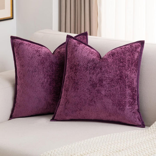 FUTEI Purple Chenille Throw Pillow Covers for Cozy Home Decor