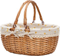 Wicker Picnic Basket with Double Folding Handles - Spacious Yellow