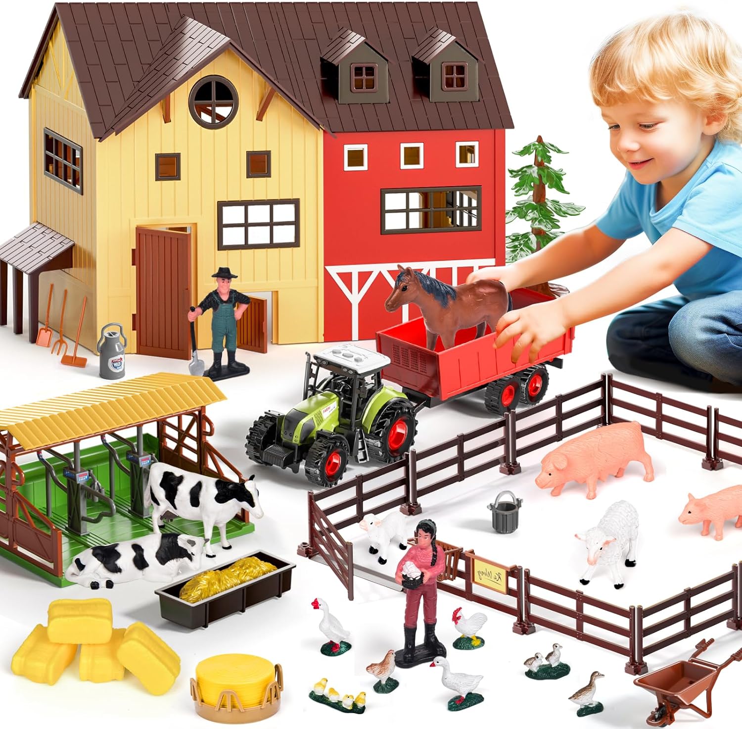 Farm Animals Barn House Toys - Kids Tractor with Lights & Sound