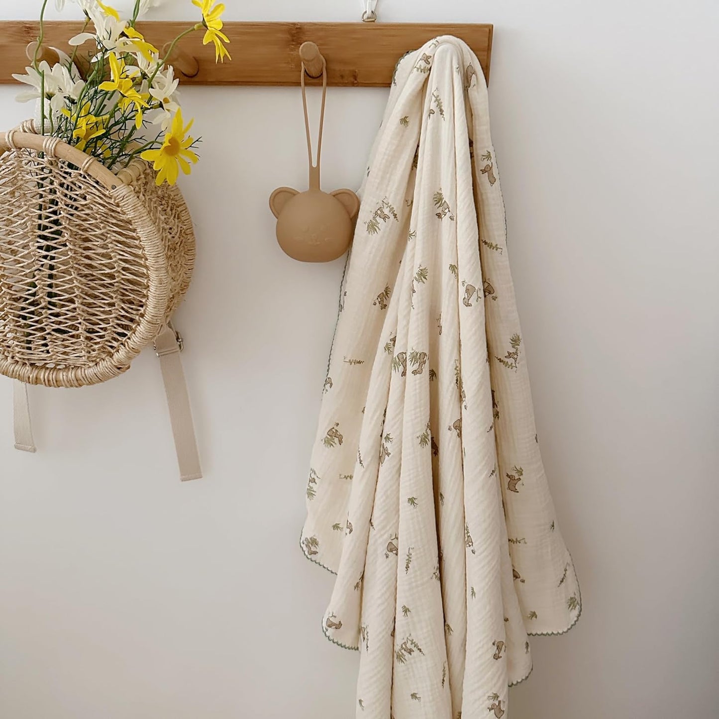 BuLuTu Gray Rabbit Pattern Cotton Muslin Toddler Blanket Soft
