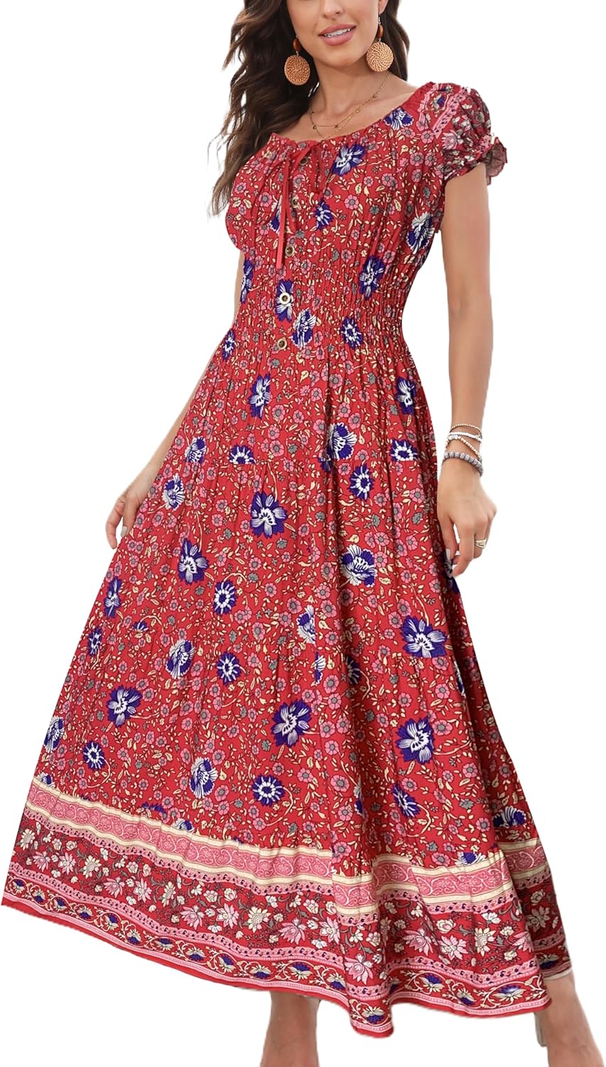 OSTOO Women's Boho Floral Print Maxi Dress for Summer Style