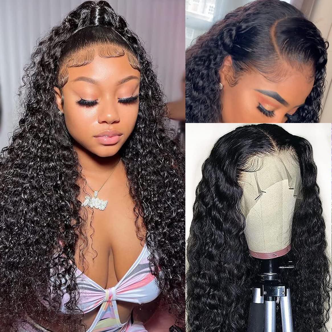 Lace Frontal Wigs Human Hair Water Wave Wig for Women 20 in